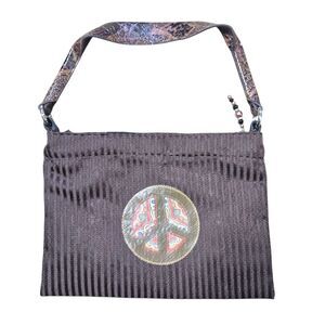 Brown Peace Sign Shoulder Bag Removable Strap Vintage Y2K 70s Boho